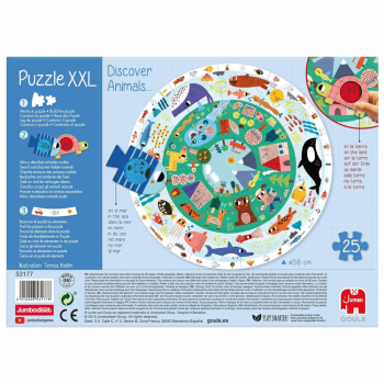 Parte trasera Puzzle XXL descubre animales Goula detalles de animales y lupas